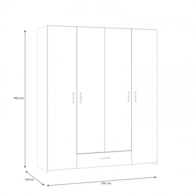 Openable four-leaf wardrobe Generiale pakoworld melamine white-oak with 3 grey shelves 159x54.5x190.5cm