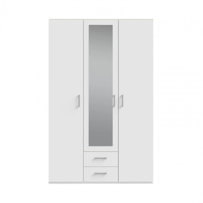 Jakrine pakoworld melamine three-leaf wardrobe melamine with mirror in white with 3 grey shelves 133.2x54.2x210.5cm