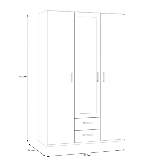 Jakrine pakoworld melamine three-leaf wardrobe melamine with mirror in oak with 3 grey shelves 133.2x54.2x210.5cm