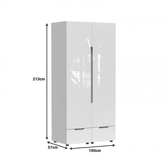 Double Wardrobe Afina pakoworld mdf in white glossy color 100x57x213cm