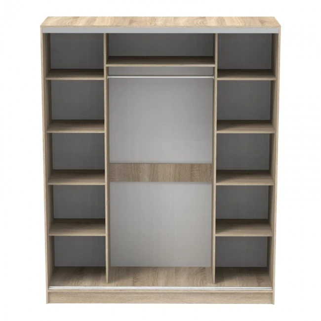 Aparador pakoworld two-leaf sliding wardrobe with mirror in sonoma color 180x60x220cm
