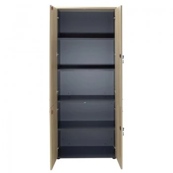 Bookcase with four wooden doors Lotus pakoworld in oak - dark grey color 80x40,5x200cm
