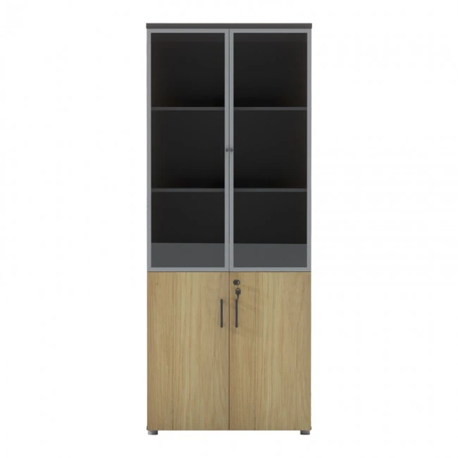 Professional bookcase Lotus pakoworld with doors by glass in natural-anhracite color 80x40x200cm