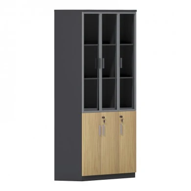 Bookcase Lotus pakoworld with glass and wood in natural - dark grey color 120x40x200cm