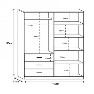 Sonlen pakoworld wardrobe in walnut-charcoal shade 160x52x195cm