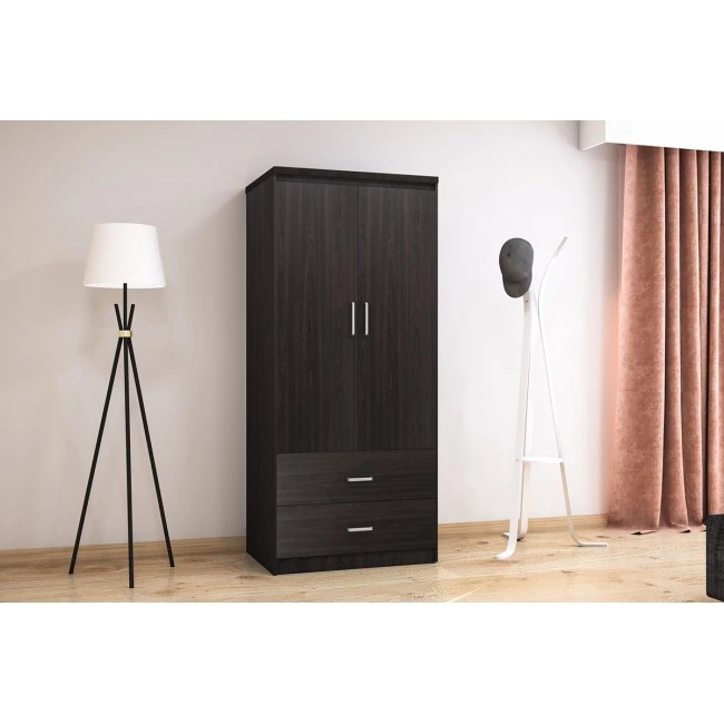 Wardrobe Olympus pakoworld with 2 doors and drawers in wenge colour 81x57x183