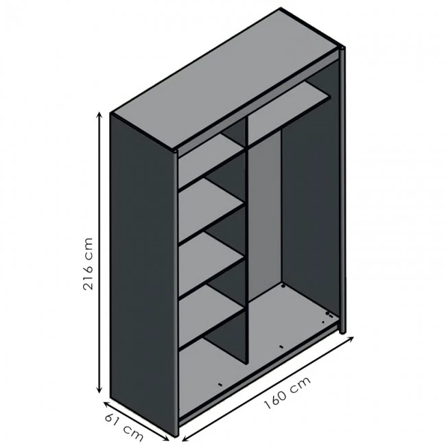 Wardrobe with 2 sliding doors Elodie pakoworld with mirror white 160x61x216cm