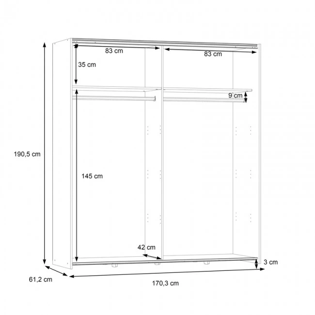Wardrobe Noez pakoworld 2 doors with shelves white melamine 170.5x61x190.5cm