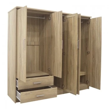 Wardrobe Olympus pakoworld with 5 doors and drawers+mirror in sonoma colour 198x57x183