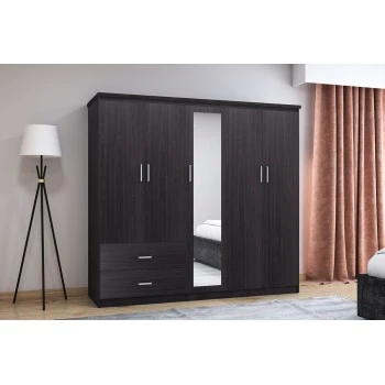 Wardrobe Olympus pakoworld with 5 doors and drawers+mirror in wenge colour 198x57x183