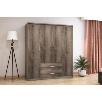 Wardrobe Olympus pakoworld with 4 doors and drawers in castillo-toro colour 159x57x183