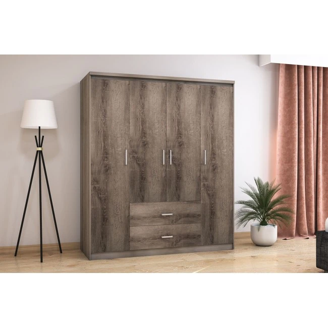 Wardrobe Olympus pakoworld with 4 doors and drawers in castillo-toro colour 159x57x183