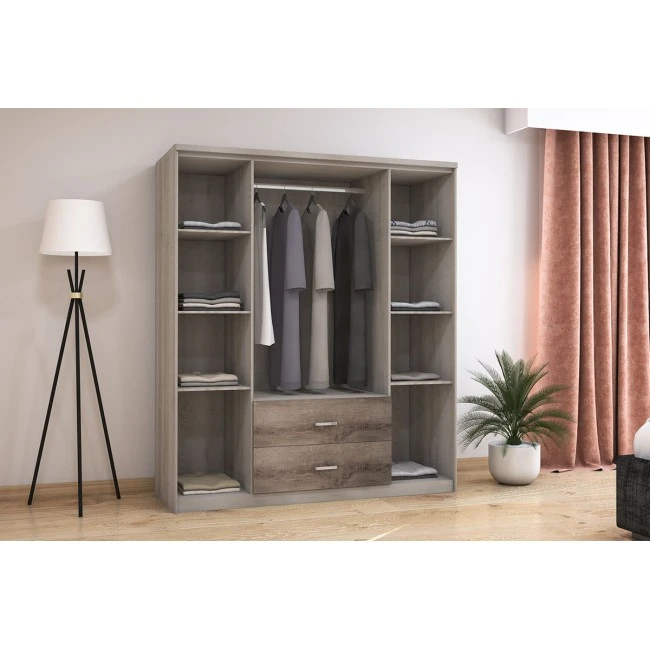 Wardrobe Olympus pakoworld with 4 doors and drawers in castillo-toro colour 159x57x183