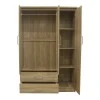 Wardrobe Olympus pakoworld with 3 doors and drawers+mirror in light oak colour 120x57x183