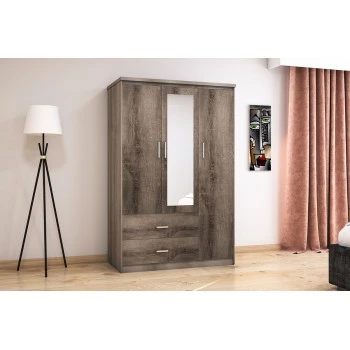 Wardrobe Olympus pakoworld with 3 doors and drawers+mirror in castillo-toro colour 120x57x183