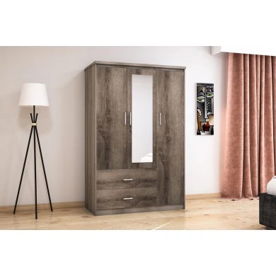 Wardrobe Olympus pakoworld with 3 doors and drawers+mirror in castillo-toro colour 120x57x183
