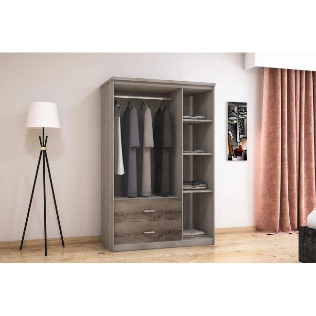Wardrobe Olympus pakoworld with 3 doors and drawers+mirror in castillo-toro colour 120x57x183