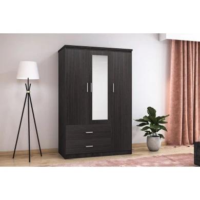Wardrobe Olympus pakoworld with 3 doors and drawers+mirror in wenge colour 120x57x183