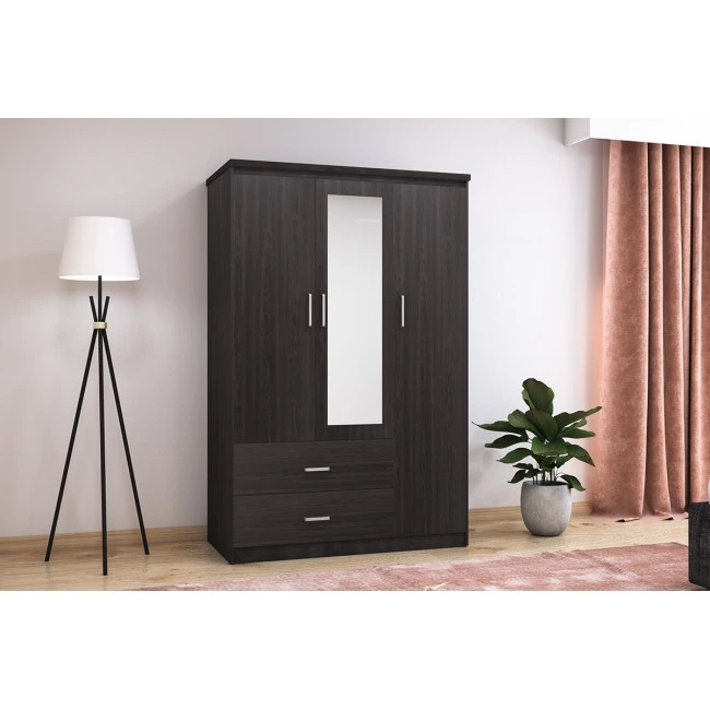 Wardrobe Olympus pakoworld with 3 doors and drawers+mirror in wenge colour 120x57x183