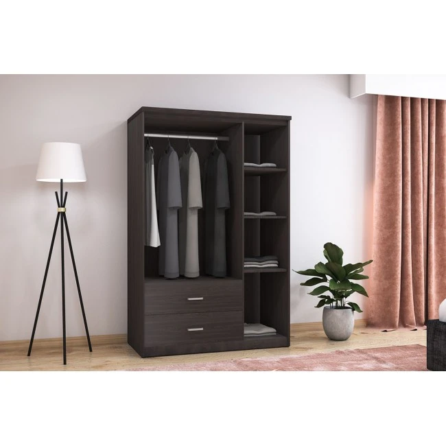 Wardrobe Olympus pakoworld with 3 doors and drawers+mirror in wenge colour 120x57x183