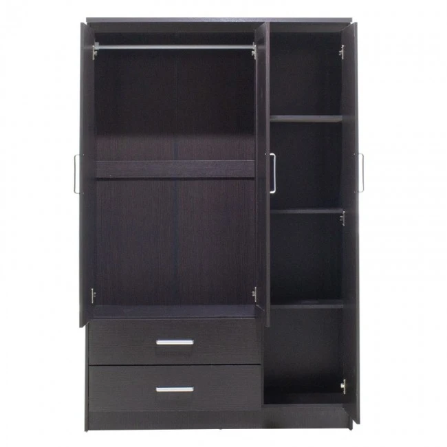 Wardrobe Olympus pakoworld with 3 doors and drawers+mirror in wenge colour 120x57x183