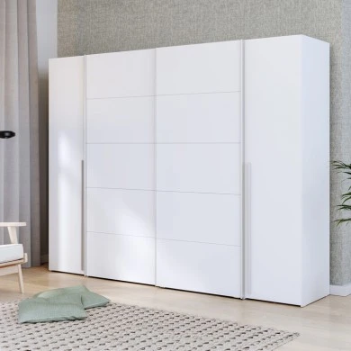 Wardrobe Verzo pakoworld 4 doors white melamine 270.5x61.5x210.5cm