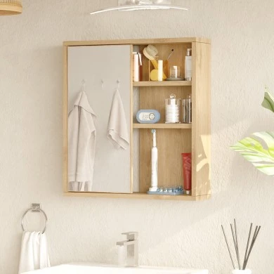 Bagno bathroom cabinet with mirror pakoworld oak 60x14.5x63.6cm