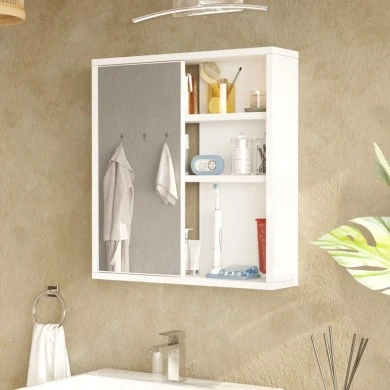 Bagno bathroom cabinet with mirror pakoworld in white shade 60x14.5x63.6cm