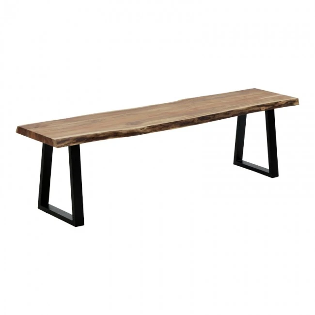 Miles Slim pakoworld bench solid acacia wood in natural shade with black metal legs 160x40x45cm