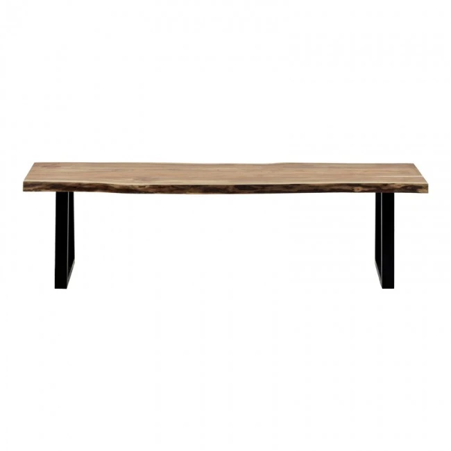 Miles Slim pakoworld bench solid acacia wood in natural shade with black metal legs 160x40x45cm