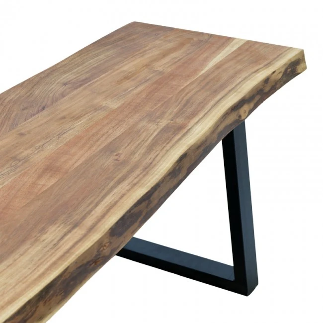 Miles Slim pakoworld bench solid acacia wood in natural shade with black metal legs 160x40x45cm