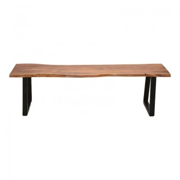 Miles Slim pakoworld bench solid acacia wood in walnut color with black metal legs 160x40x45cm