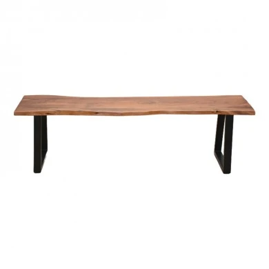Miles Slim pakoworld bench solid acacia wood in walnut color with black metal legs 160x40x45cm