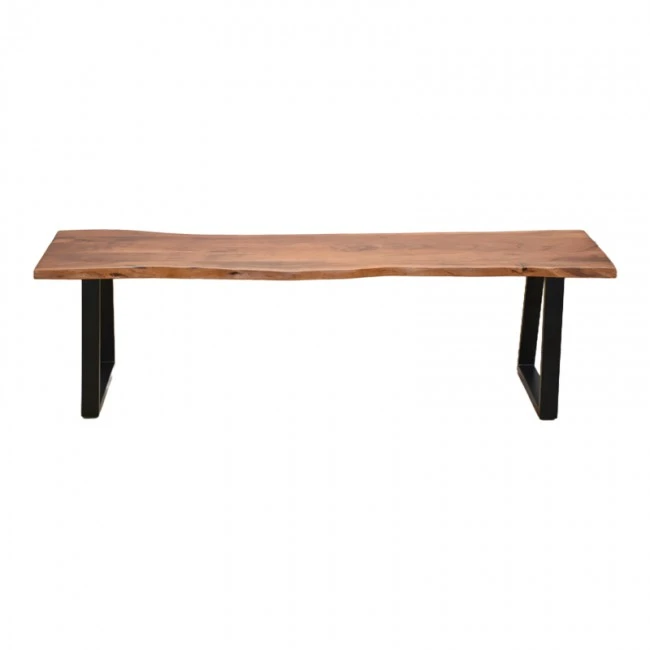 Miles Slim pakoworld bench solid acacia wood in walnut color with black metal legs 160x40x45cm