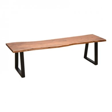 Miles Slim pakoworld bench solid acacia wood in walnut color with black metal legs 160x40x45cm