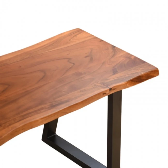 Miles Slim pakoworld bench solid acacia wood in walnut color with black metal legs 160x40x45cm