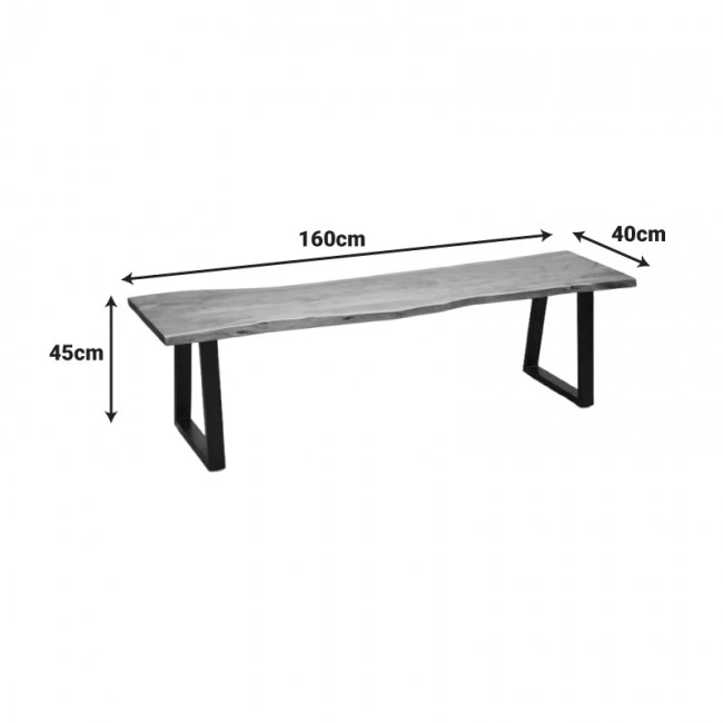 Miles Slim pakoworld bench solid acacia wood in walnut color with black metal legs 160x40x45cm