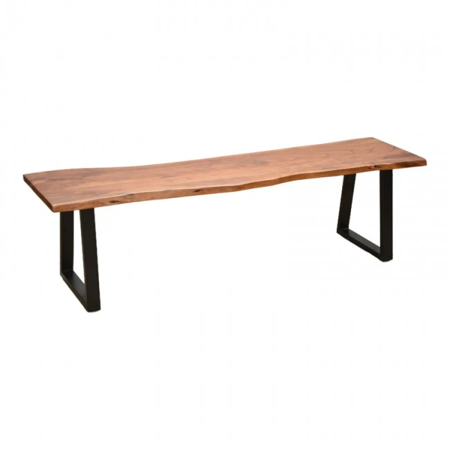 Miles Slim pakoworld bench solid acacia wood in walnut color with black metal legs 160x40x45cm
