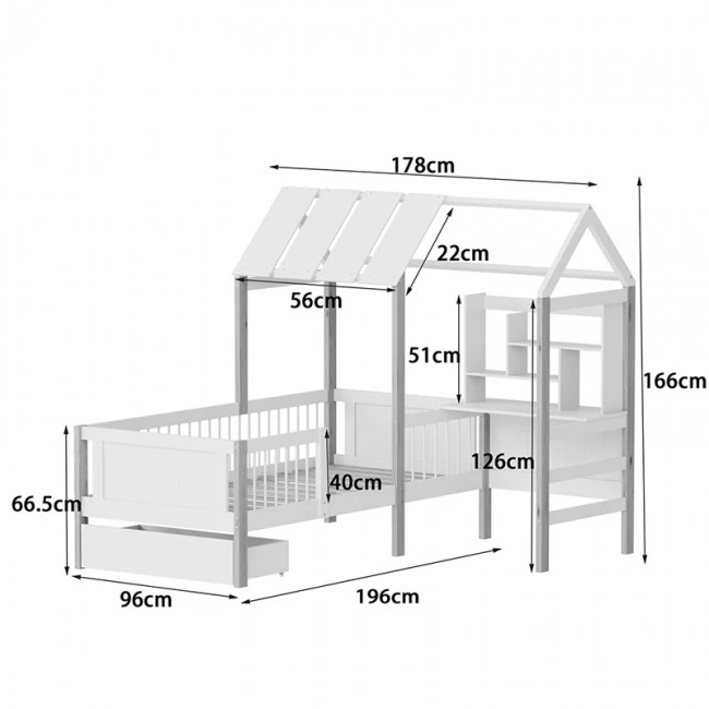 Bed for children Bedria pakoworld Montessori-style wood in white-natural color 90x190cm