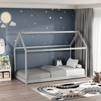 Children&#039;s bed Nino Montessori type pakoworld pine wood in grey shade 90x190cm