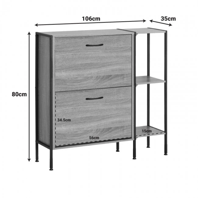Shoe cabinet for 12 pairs Karleva pakoworld in oak color with black metal 88x24x87cm
