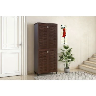 Shoe storage cabinet MANTAM pakoworld with 4 doors for 24 pairs of shoes in walnut color 78x40x170,5cm
