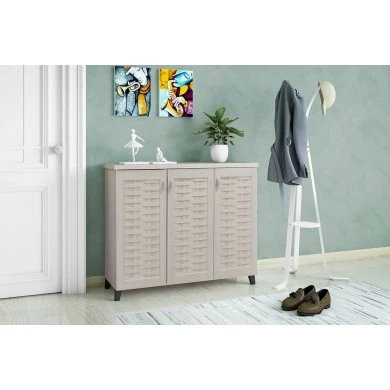 Shoe cabinet MANTAM pakoworld 16 pairs white-grey 115.5x40x92cm