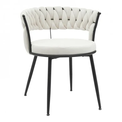 Chair Alkia pakoworld in cream velvet with black metal leg 60x57x68cm