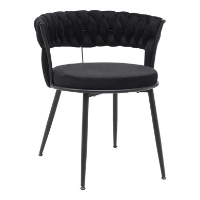Chair Alkia pakoworld in black velvet with black metal leg 60x57x68cm