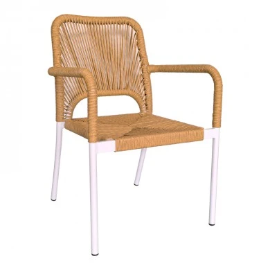 Norture pakoworld stackable aluminum armchair white frame-natural rattan 57x61x85cm