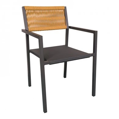 Aluminum armchair Savor pakoworld stackable anthracite frame-textilene natural rattan 55x58x83cm