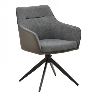 Rotating armchair Debra pakoworld grey fabric-pu with black color metal leg 64x60x83cm