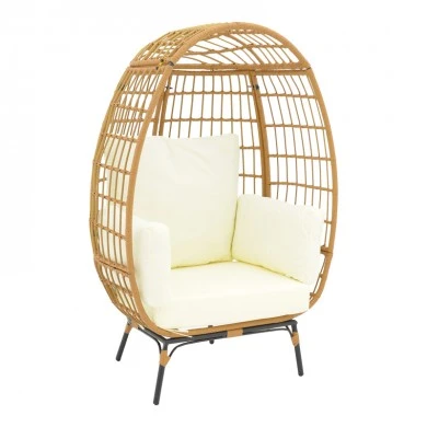 Armchair Frox pakoworld wicker rattan natural-metal natural-black legs-beige cushion 96x76x145cm