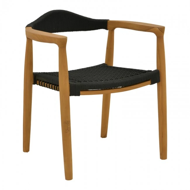 Armchair Ganny pakoworld teak wood and pe rope in black shade 59x56x71cm